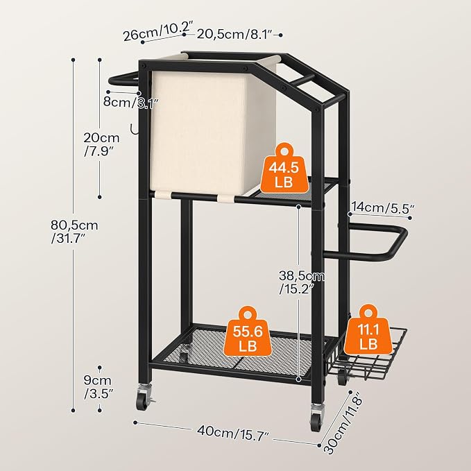 HOOBRO Dumbbell Rack, Weight Rack for Dumbbells, Yoga Mat Storage Rack, Home Gym Storage Rack for Dumbbells Kettlebells Foam Roller, Workout Storage Organizer with Wheels & Hooks