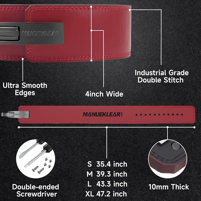 MANUEKLEAR 10mm Thick & 4inch Wide Weight Lifting Belt Lever, Lever Belt Weightlifting for Men and Women, Powerlifting Lever Gym Belt for Squat Deadlift Workout
