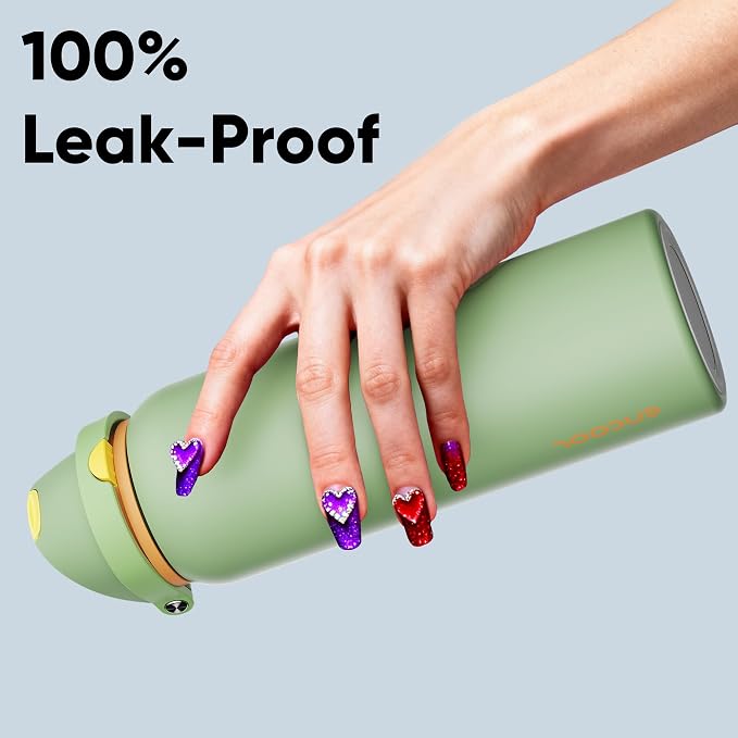 Insulated Water Bottle with Straw - Encool Stainless Steel Water Bottle with Push Button Lid, Leak-Proof & BPA-Free, Keeps Cold for 24 Hours for Sports, Travel, Gym (40 oz, Lichen-Yellow)