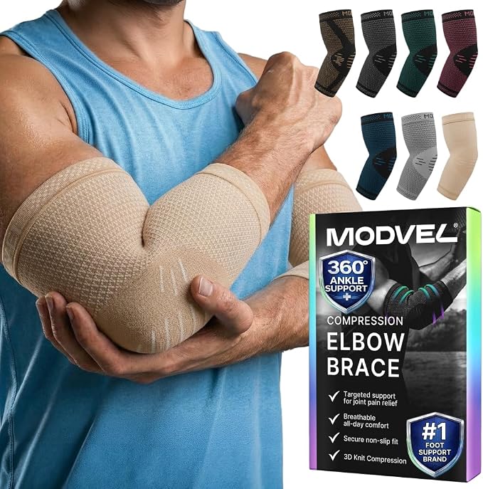 Modvel 2 Pack Elbow Brace for Tendonitis and Tennis Elbow Brace for Women and Men, Elbow Compression Sleeve for Pain Relief and Recovery – Elbow Sleeves Weightlifting Men, Sports & Workout, Arm Brace