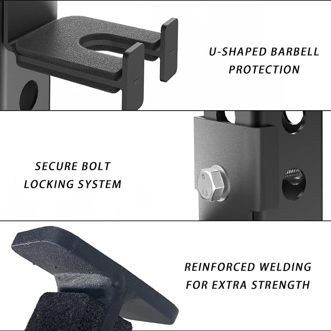 Rack-Mounted Olympic Barbell Holder for 2x2 & 2x3 Power Racks, No Drilling Required – Heavy-Duty Steel Storage with Protective Padding, Space-Saving Gym Equipment