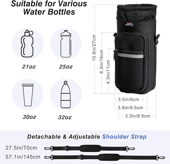 Nuovoware Magnetic Gym Bag, 25oz/32oz, Black+White | Adjustable Shoulder Strap, Magnets Magnetic Gym Bag, Bottle Pouch Sling, 2 Pocket, Neoprene Organizer Sleeve