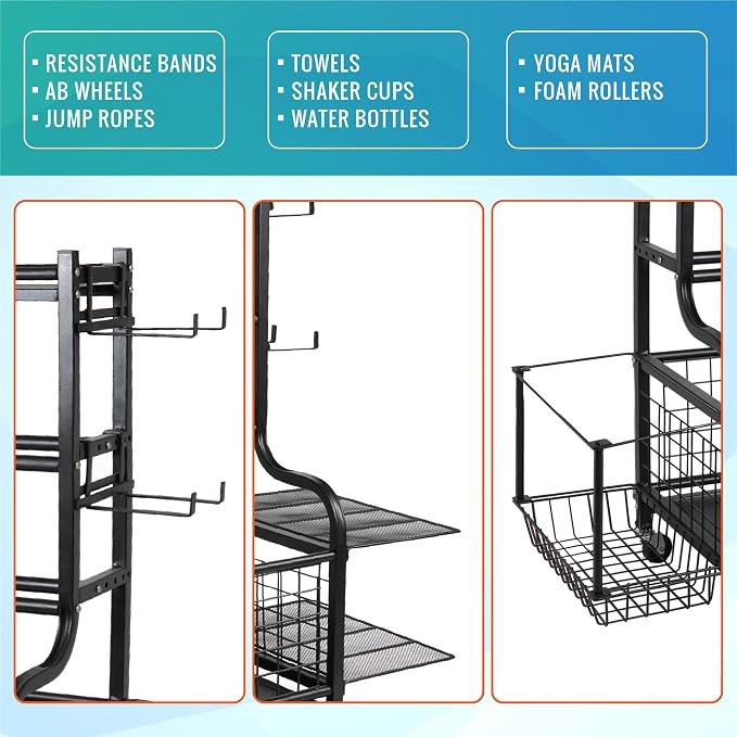 STUFFSTASH Dumbbell Rack for Home Gym, Heavy Duty Weight Rack for Dumbbells, Adjustable Dumbbell Stand with Storage, 700LB Capacity Gym Equipment Organizer with Wheels