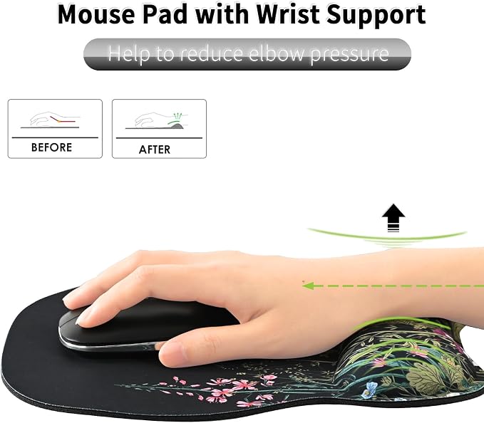 EooCoo Ergonomic Mouse Pad with Wrist Rest, Memory Foam Support Mousepad | Non-Slip Base for Computer, Cafe, Home & Office, 9.64 x 8.26 in Office Desk Accessories, Carpal Tunnel Relief
