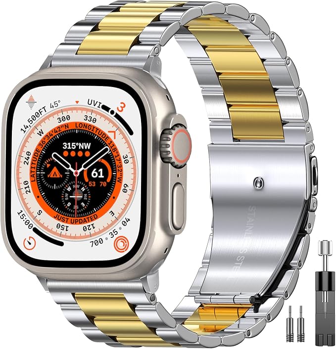 EPULY Metal Band Compatible with Apple Watch Bands for Men 42/44/45/46/49mm | Stainless Steel Strap Suitable for Business Setting & Everyday Wear, Fits iWatch Bands Series 11 10 9 8 7 6 5 4 SE/Ultra3 2 1