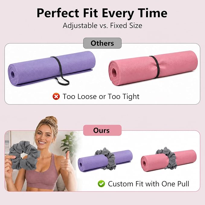 Yoga Mat Scrunchie Yoga Mat Strap Carrier Pilates Mat Holder | Holds Your Yoga Mat in Style, Adjustable & Stretchy Yoga Mat Band, Fits Most Standard Yoga Mats (mat not included),Yoga Gifts