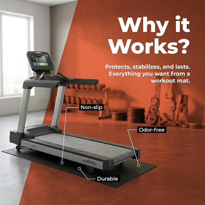 SuperMats Heavy Duty Equipment Mat 11GS Made in U.S.A. for Large Treadmills Ellipticals Rowers Rowing Machines Recumbent Bikes and Exercise Equipment (3-Feet x 6.5-Feet) (36 in x 78 in) (91.44 cm x 198.12 cm) , Black | 36" × 78" – Fits large treadmills...