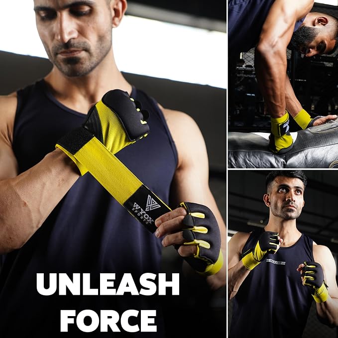 WYOX Neoprene Gel Boxing Hand Wraps Inner Gloves for Men & Women – 80cm/31in Quick Wrist Strap, Padded Knuckle Protection, Fingerless MMA Muay Thai Kickboxing Wraps for Training & Martial Arts