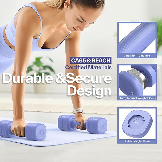 Adjustable Dumbbell Set of 2: Sportneer 4 in 1 Free Weights Dumbbells Set for Women, Hand Weights for Women at Home, Available in 5 lb × 2 and 10 lb × 2 Sets with Soft Rubber Handle for Home Gym Exercise Training