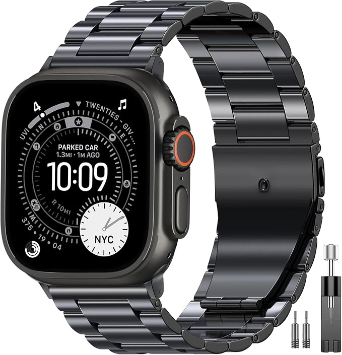 EPULY Compatible with Apple Watch Band 42mm 44mm 45mm 38mm 40mm 41mm Business Stainless Steel Metal Wristband for iWatch SE Series 8 7 6 5 4 3 2 1 for Men Women (Space Grey, 42mm/44mm/45mm) | Stainless Steel Strap Suitable for Business Setting & Everyd...
