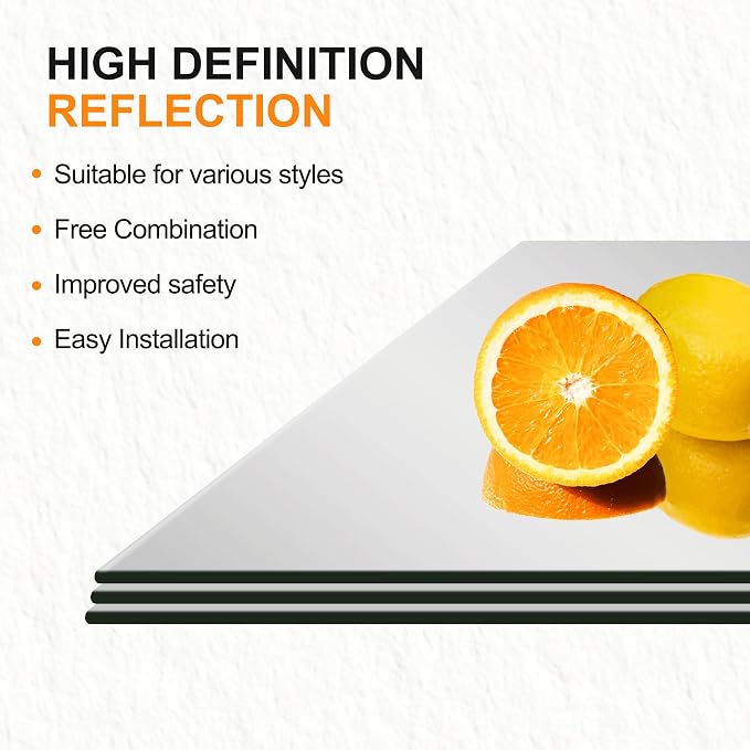 Delma Glass Full Length Wall Mirror Tiles, 14'' x 12'' 4PCS | Frameless, Body Tiles for Bedroom, Mounted Home Gym, Door
