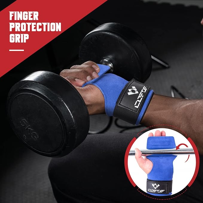 Weight Lifting Wrist Strap, Double-Layer Leather for Deadlift Powerlifting | Gym Strap with Adjustable Neoprene Padded Fit for 6.3–8 Inch Wrist, 8.07-Inch Leather Strap, Gym Workout Lifting Hook (Pair)