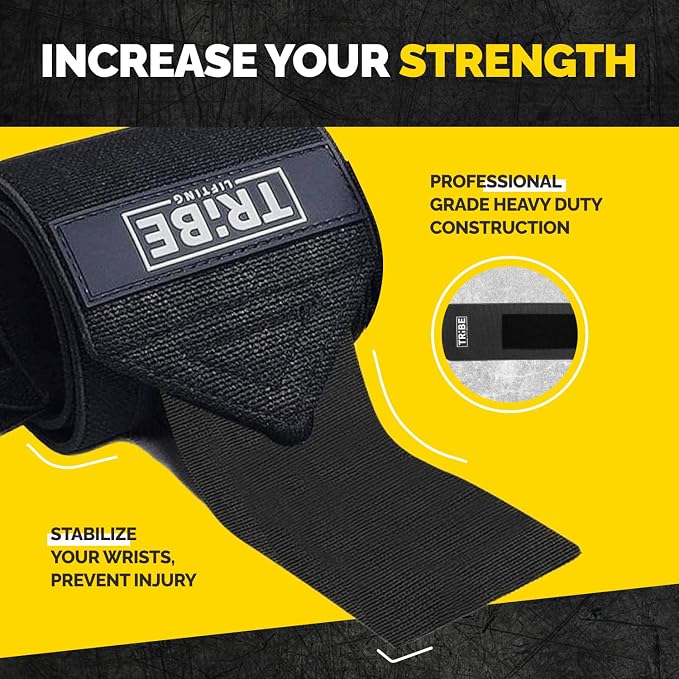 21-Inch Wrist Wraps and 24-Inch Lifting Straps Set for Weightlifting | Heavy-duty wrist support wraps, anti-slip silicone grip straps with padded loops, reinforced stitching for heavy lifts