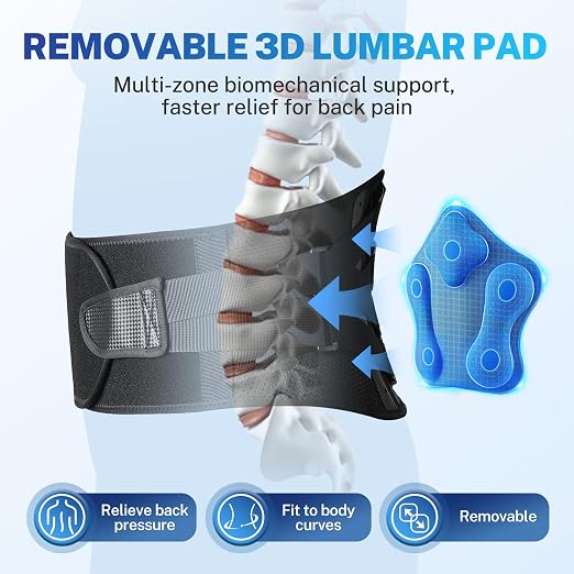 Back Brace for Women Men for All-day Wear & Support, Enhanced Back Support | Removable 3D Lumbar Support Pad, Carbon Fiber Splint, Adjustable Back Compression, Wear Under Clothes, Lower Back Pain Relief