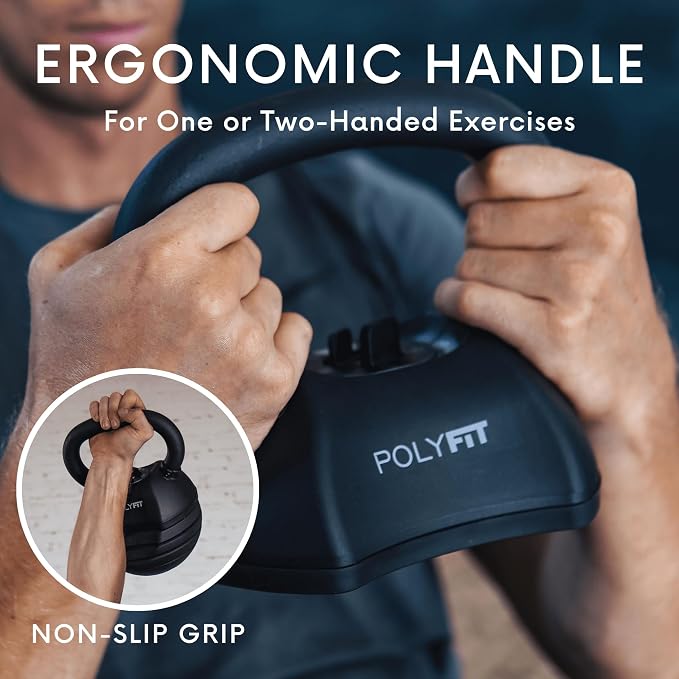Polyfit Adjustable Kettlebell Set - 5-in-1 Weights for Home Gym | 5-in-1 adjustable weight design, 30/40/50 lb options, non-slip grip, cast iron build, compact for home gyms