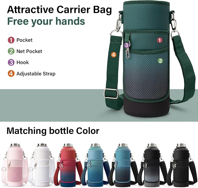 DYSANKY Insulated Water Bottle | Thickened Stainless Steel Vacuum Metal | Portable Sports Water Jug for Gym and Hiking with Straw, Carrier Bag, Handle Strap | BPA-Free 40 oz