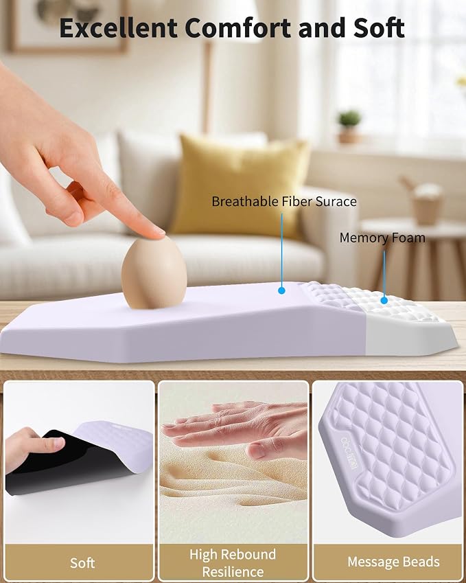 Ergonomic Mouse Pad Wrist Rest Support | Massage Design Mousepad for Carpal Tunnel Pain Relief, Memory Foam, Non-Slip PU Base for Computer Desk, Purple Pad