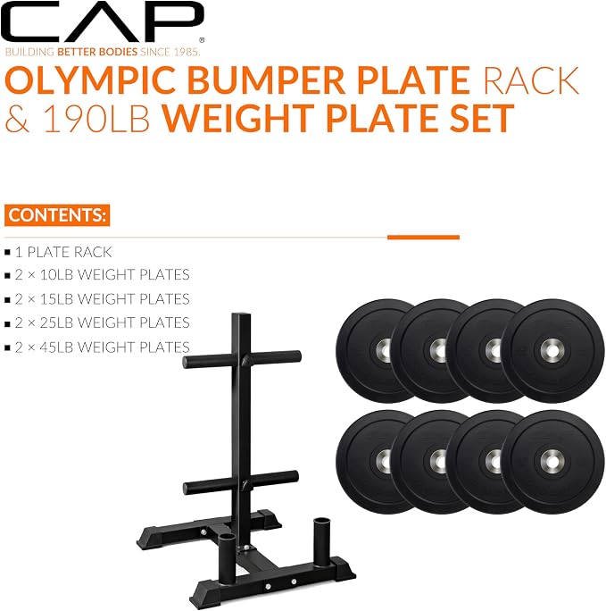 CAP 2-inch Olympic Bumper Plate Weight Set | 100-370 lbs | Multiple Colors | Storage Rack Optional