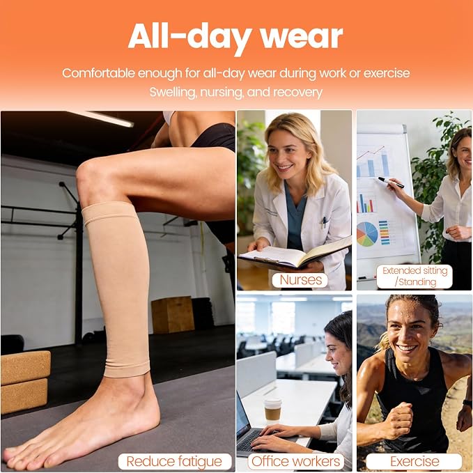 BSERA Calf Compression Sleeve Women, 2 Pairs 20-30mmHg Footless Compression Socks for Swelling Shin Splints Varicose Veins