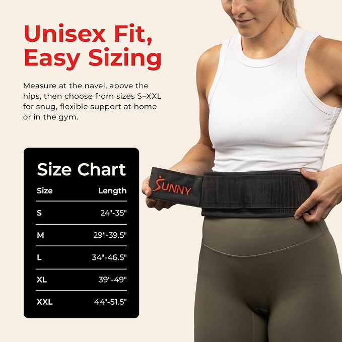 Sunny Health & Fitness S-XXL Heavy-Duty 4" Nylon Weightlifting Belt