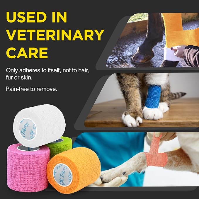 OK TAPE 12 Rolls Self Adhesive Bandage Wrap, Cohesive Elastic Athletic Tape | Vet Wrap, Sports Tape, Medical Wrap for Wrist, Feet, Self Stick Bandage Tape, 2" x 5 Yards - Mixed Color