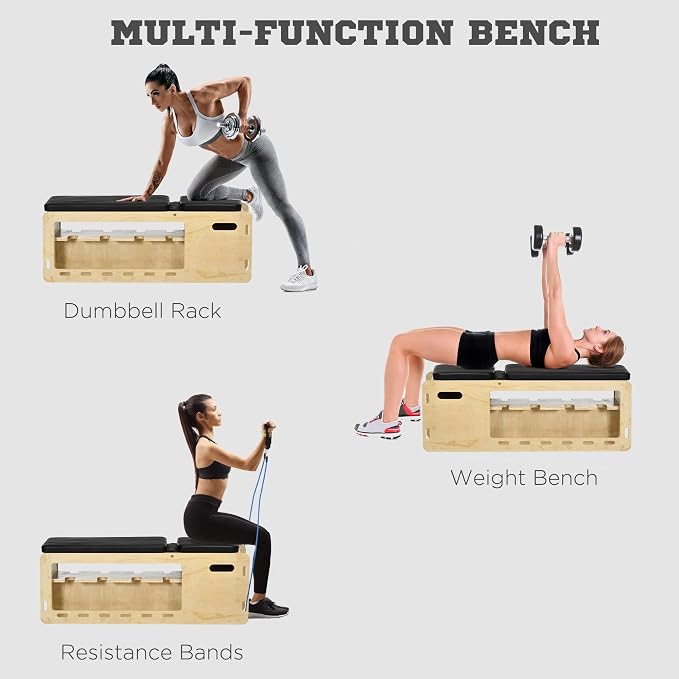 Soozier Adjustable Weight Bench Workout Bench Storage Rack Resistance Rope | Incline Bench, Weight Lifting Equipment, Home Gym, Arms & Chest Strength Training