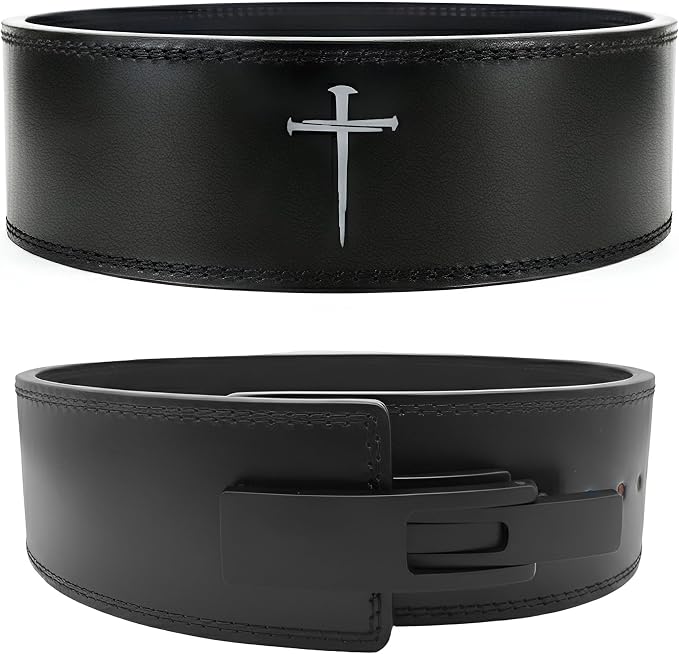 Christian Lever Weightlifting Belt 10mm | Faith Lever Weight Belt for Men, Secure Steel Lever Buckle, Durable Reinforced Thick Leather Construction, Lever Gym Belt
