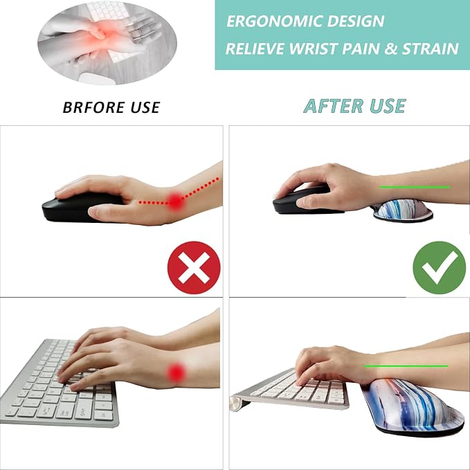 Keyboard Wrist Rest Mouse Wrist Support Set, Memory Foam Wrist Rest Pad for Computer Laptop Keyboard Mouse, Ergonomic Wrist Cushion Support for Typing Pain Relief, Gaming Home Office, Beach