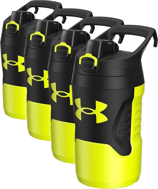 Under Armour 32 oz Insulated Water Bottles - Sports Water Jug with Fence Hook, Leak Resistant for Baseball, Football & More,Hi Vis Yellow/Black 32 Ounces (Pack of 4)