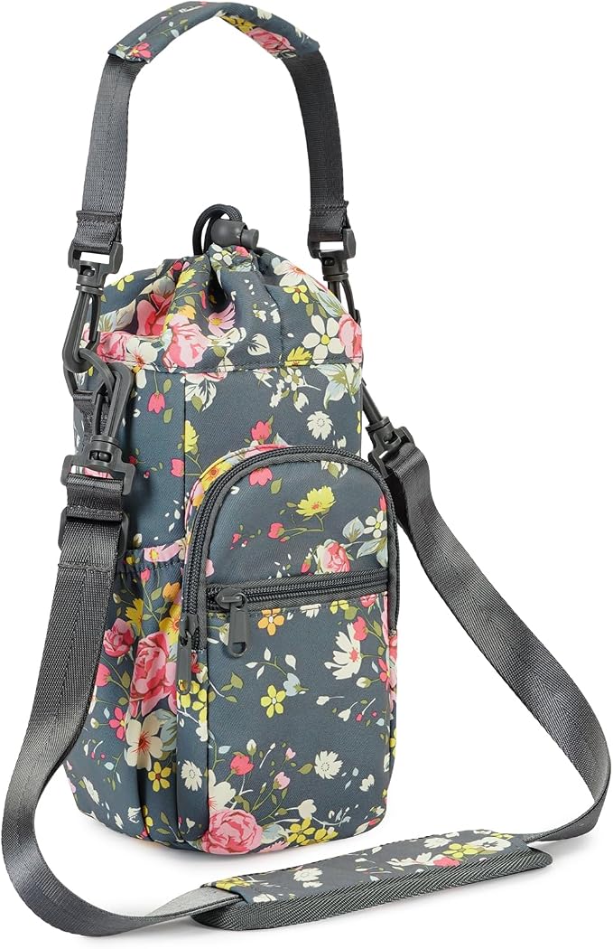 sportsnew 40oz Insulated Crossbody Water Bottle Bag Gym Hiking Phone Pocket | Water-resistant Lining, Padded Strap, Top Handle, Drawstring, Phone Pocket, Elastic Slots, Built-In Key Clip for Gym Walking