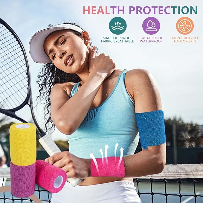 KISEER 15 Pack 3 Inch x 5 Yards Colorful Self Adhesive Bandage Breathable Cohesive Bandage Wrap Rolls Elastic Self-Adherent Tape for Stretch Athletic, Sports, Wrist, Ankle
