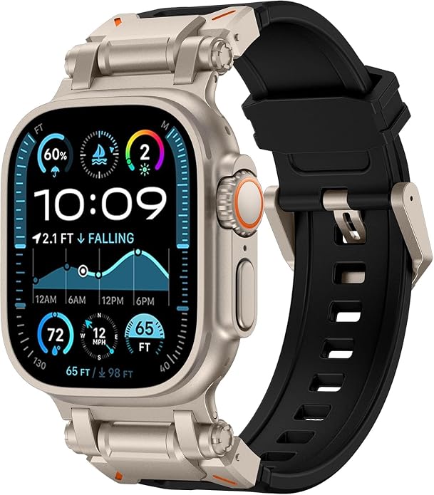 WINGLE FKM Rubber Bands for Apple Watch Band Ultra 3/2/1 Band Ultra 49mm Series 11 10 46mm 45mm 44mm 42mm SE 3/2/1 9 8 7 6 5 4 3 Men, Military Rugged Metal Connector Silicone Apple iWatch Sport Bands