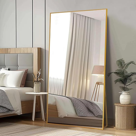 LFT HUIMEI2Y 76.4"x37" Full Length Mirror, Gold Floor Mirror | Tempered Oversized Mirror Full Body with Aluminum Alloy Frame; Standing, Leaning, or Wall Mount for Bedroom, Living Room
