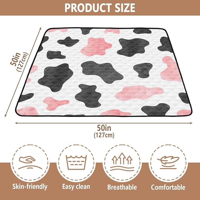 Baby Play Mat Cow Print 50" X 50" Play Gym Crawling Mat Soft Non-Slip Portable Picnic Floor Mat for Infant, Babies, Toddler, Kids