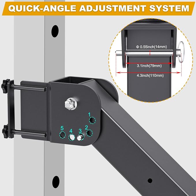 Kipika Power Rack Jammer Arms - Adjustable Height & Angle Lever Arm System for 2x2 or 3×3 Power Cages with 5/8" or 1" Holes - Fits 2-Inch Olympic Plates - 1 Pair