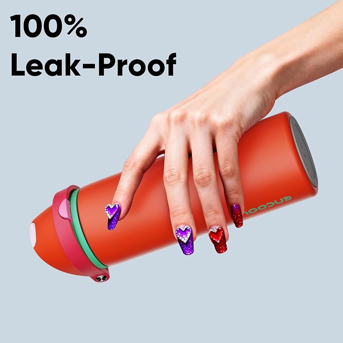 Insulated Water Bottle with Straw - Encool Stainless Steel Water Bottle with Push Button Lid, Leak-Proof & BPA-Free, Keeps Cold for 24 Hours for Sports, Travel, Gym (24 oz, Grapefruit Red)