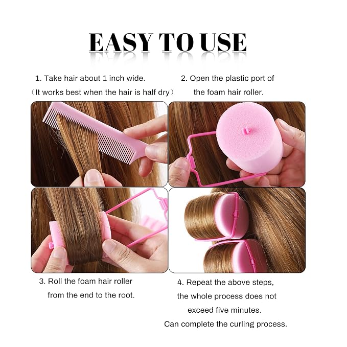 Jumbo Foam Sponge Hair Roller Soft Sleeping rollers Curvy Wavy Hairstyle Curling Hair Styling Tools 24 Pieces Use For Long Hair Short Hair Ladies And Children 2"X2.75" (Pink)