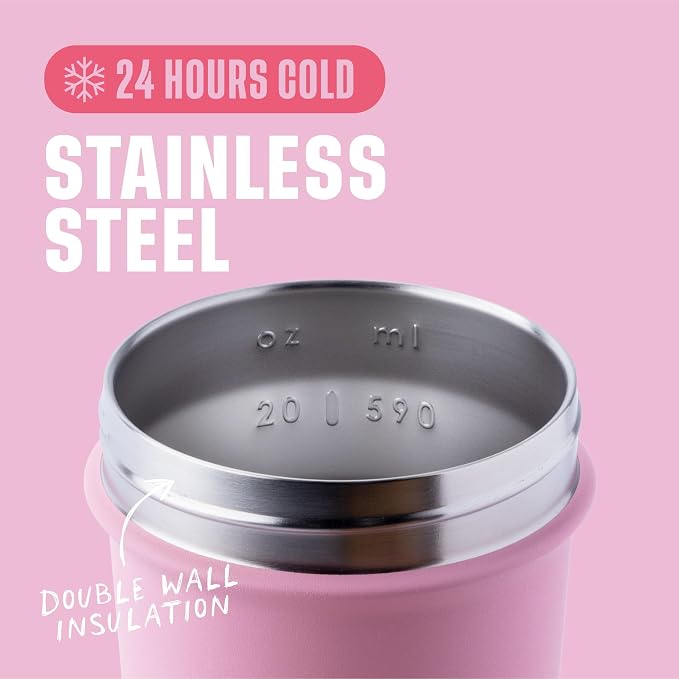 BlenderBottle Strada Sleek Shaker Cup Insulated Stainless Steel Water Bottle with Wire Whisk, 25-Ounce, Flamingo Ombre