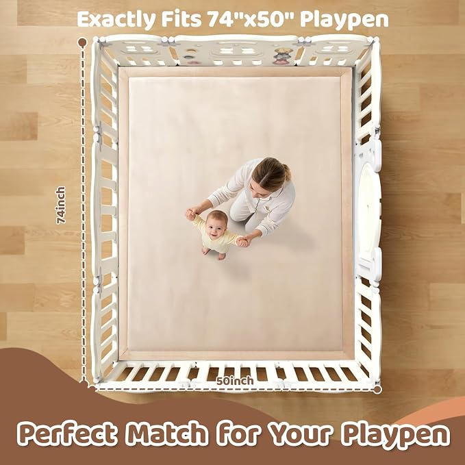 Baby Play Mat for Floor, 74'' x 50'' Thicken Foam Soft Padded Playmat for Tummy Time, Playpen Mat for Toddlers Infant Kids, Water-Repellent Coral Velvet, Non-Slip Bottom Safe for Crawling (Brown)