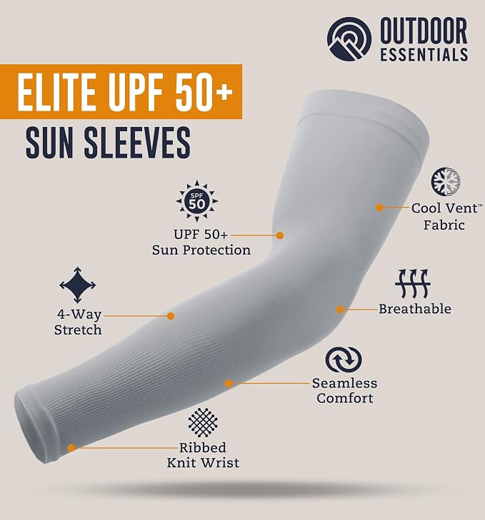 OutdoorEssentials UV Sun Sleeves for Men & Women, Cooling Arm Sleeves UPF 50+ | Golf, Tattoo Cover Up, Sun Protection