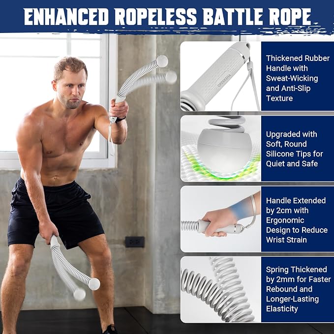 Weighted Ropeless Battle Rope for Home Gym, with Grip Strengthener & Poster | Portable Cordless Battle Rope with Storage Bag for HIIT, Strength, High Calorie Burn & Quiet Cardio Training Men & Women(2PC)