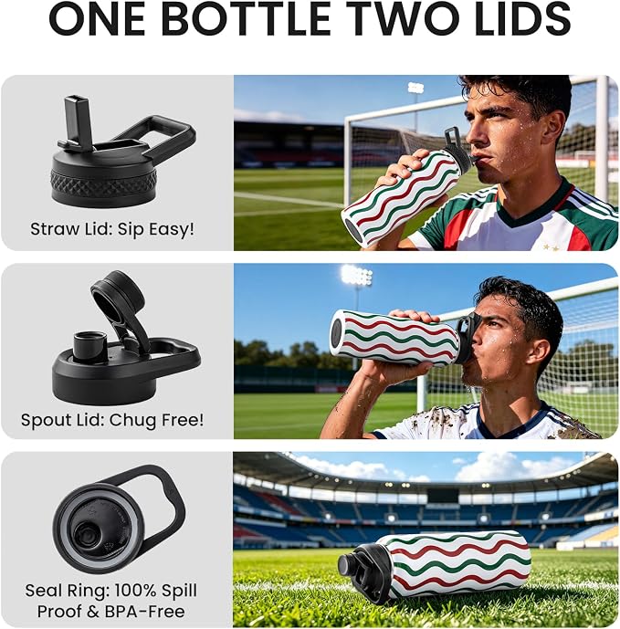 RAYMYLO Insulated Water Bottle 40 oz, Triple Wall Vacuum Stainless Steel | (Cold for 36Hrs, Hot for 18Hrs), Leak Proof & Non-BPA, Modern Water Flask Jug with Paracord Handle & Straw Spout Lids