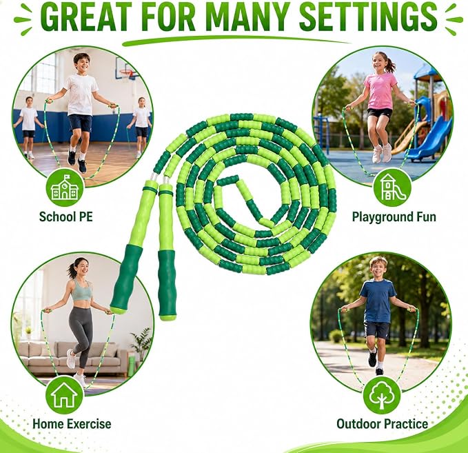 Jump Rope for Kids, Beaded Jumping Rope for 8-12, 9Ft Adjustable Skipping Rope with Soft Beaded, Tangle-Free Jumprope for Girls Boys, Students Outdoor Fitness Exercise