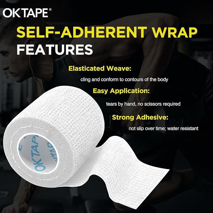 OK TAPE 24 Rolls Self Adhesive Bandage Wrap, Cohesive Elastic Athletic Tape | Vet Wrap, Sports Tape, Medical Wrap for Wrist, Feet, Self Stick Bandage Tape, 2" x 5 Yards - White
