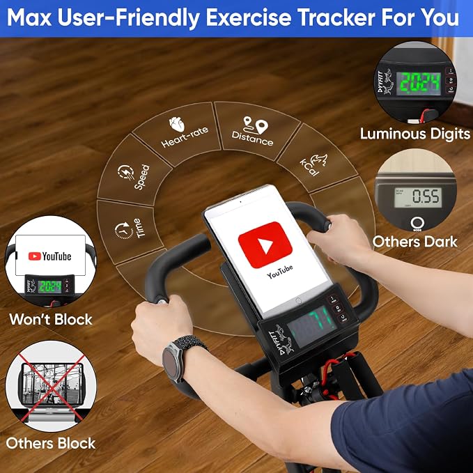 3-IN-1 Exercise Bike with Luminous Digits Display | Folding Stationary Bikes for Home Seniors | Compact Workout Bike with Fully Support Backrest - Wider Seat - 16 Level Magnetic Resistance