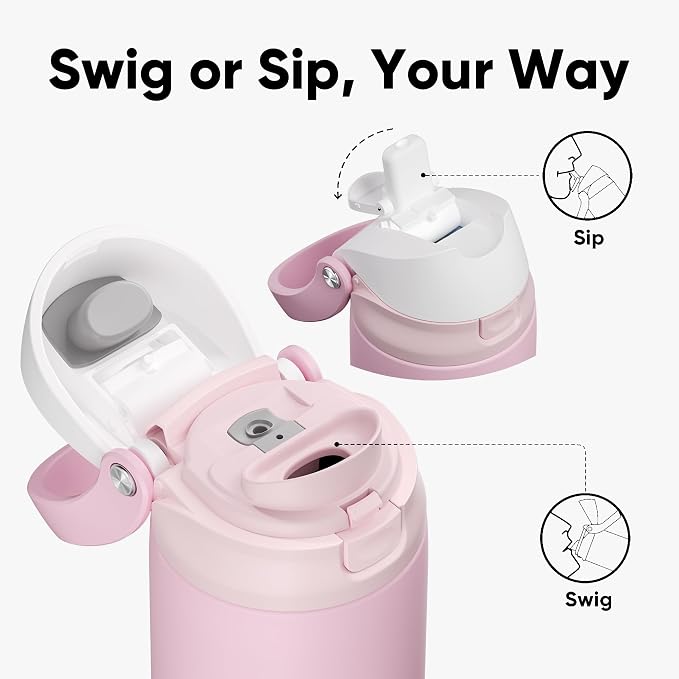 ENCOOL Leakproof Insulated Water Bottle with Straw Dual-Sip Water Bottle Bag-Safe Design for Work, Commute & Gym – Keeps Drinks Cold All Day, 24 oz, Poppy Pink