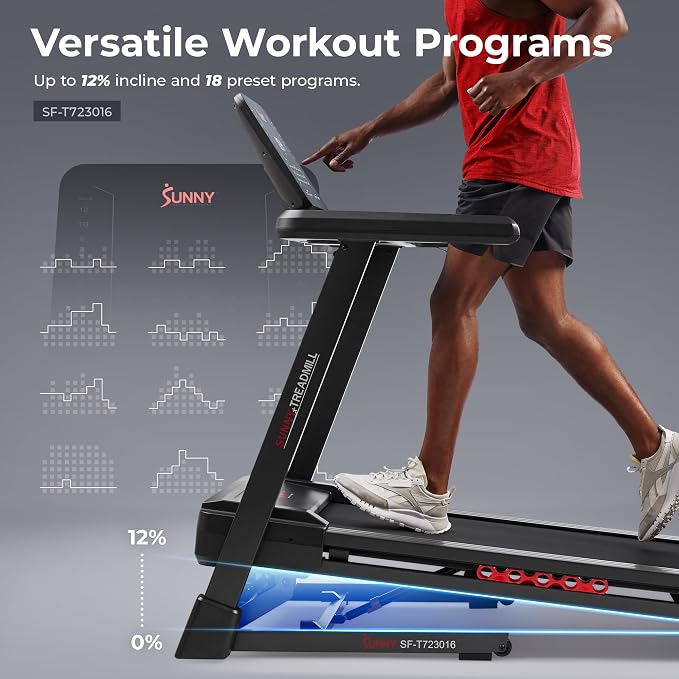 Sunny Health & Fitness 20" x 55" Auto Incline Treadmill with Folding Deck