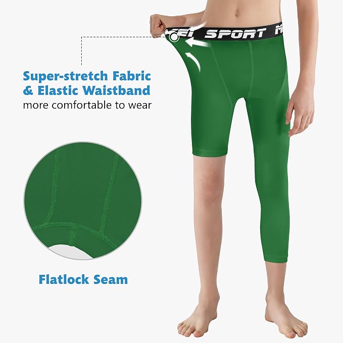 MIVEI One Leg Compression Tights Youth Boys Basketball Leg Sleeve | Kids Compression Pants Girls' Single Leg Tights 3/4 Leggings for Baseball Softball Soccer Running Football, Sports Base Layer