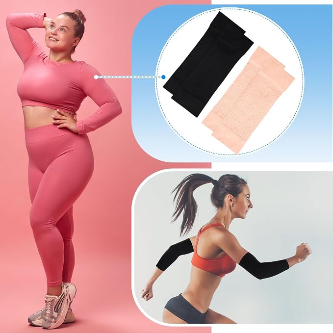 SATINIOR 8 Pairs Sun Protection Cooling Arm Sleeves Upper Compression Sleeve Plus Size Slimming Arm Shaper Wrap for Women