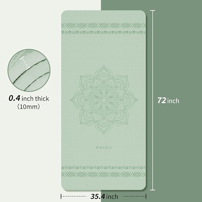 PAIDU Large Yoga Mat 72"x36"x10mm Non-Slip Exercise Mat for Home Gym Studio | Extra wide & thick non-slip yoga mat, works on all floors, ideal for stretching, yoga studio, gym and home workouts